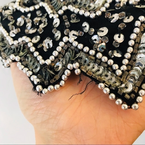 Vintage Sequin Beaded Bedazzled Choker Neck Silk Blouse Small - Picture 3 of 10